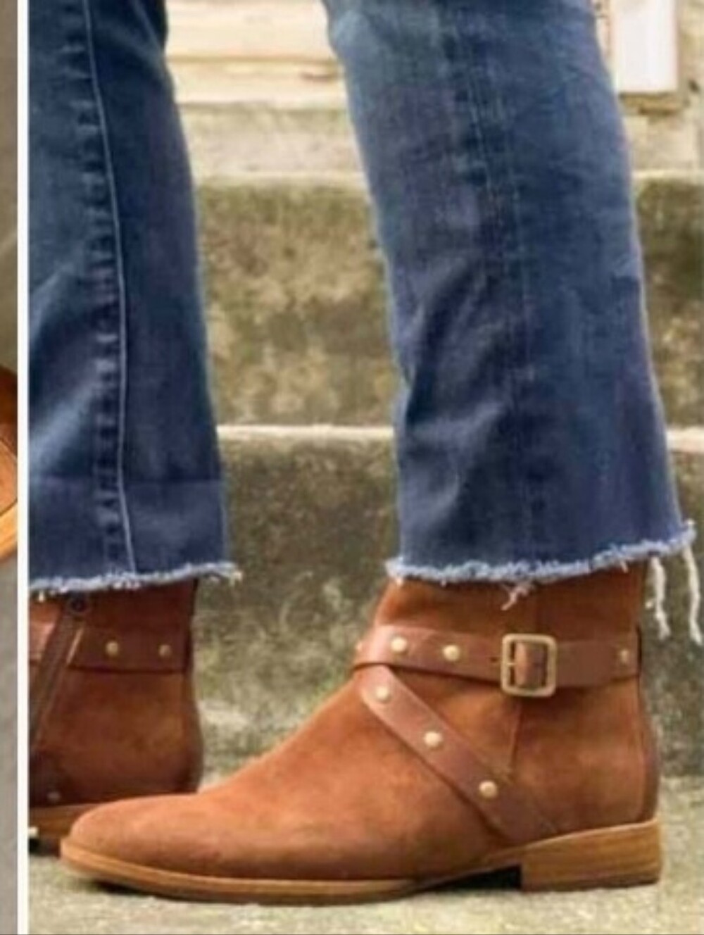 Kork-Ease Kenai Cognac/Whiskey Suede Studded Harness Ankle Boots Booties Size 7